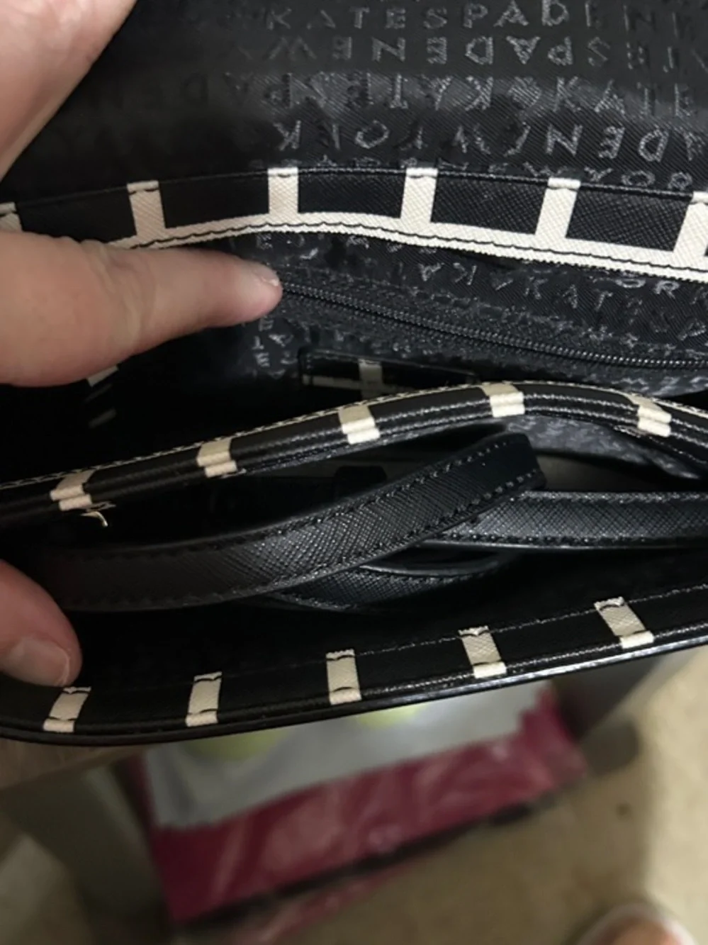 kate spade Black and White Grid Crossbody Bag with Gold Plaque